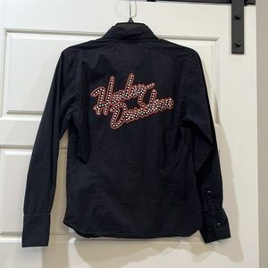 Harley-Davidson XS Woven Studded Embroidered ROXY Button Long Sleeve Black Shirt